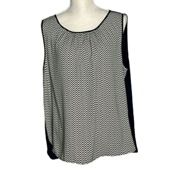 Jones New York Pale Yellow & Navy Sleeveless Top - Size 14 - NWT - Picture 1 of 7